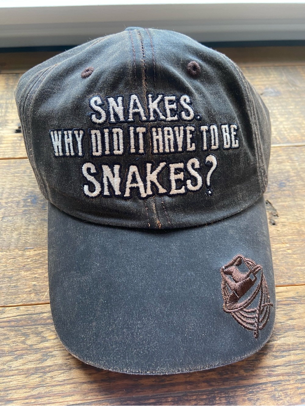 Indiana Jones Disney Parks hat.Snakes. Why Did It Have To Be Snakes? Brown Cap